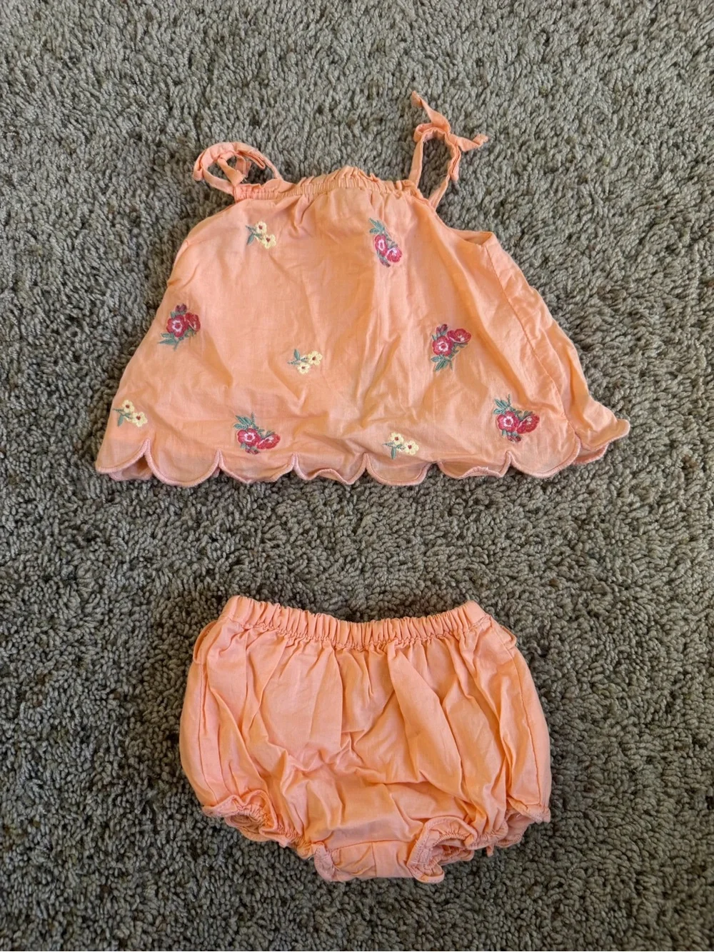 Janie and Jack Peach Embroidered Tank & Diaper Cover Set